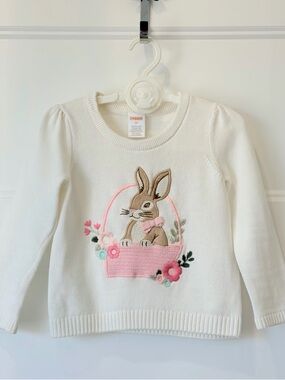 Gymboree White Bunny in Pink Basket Embroidered Sweater
